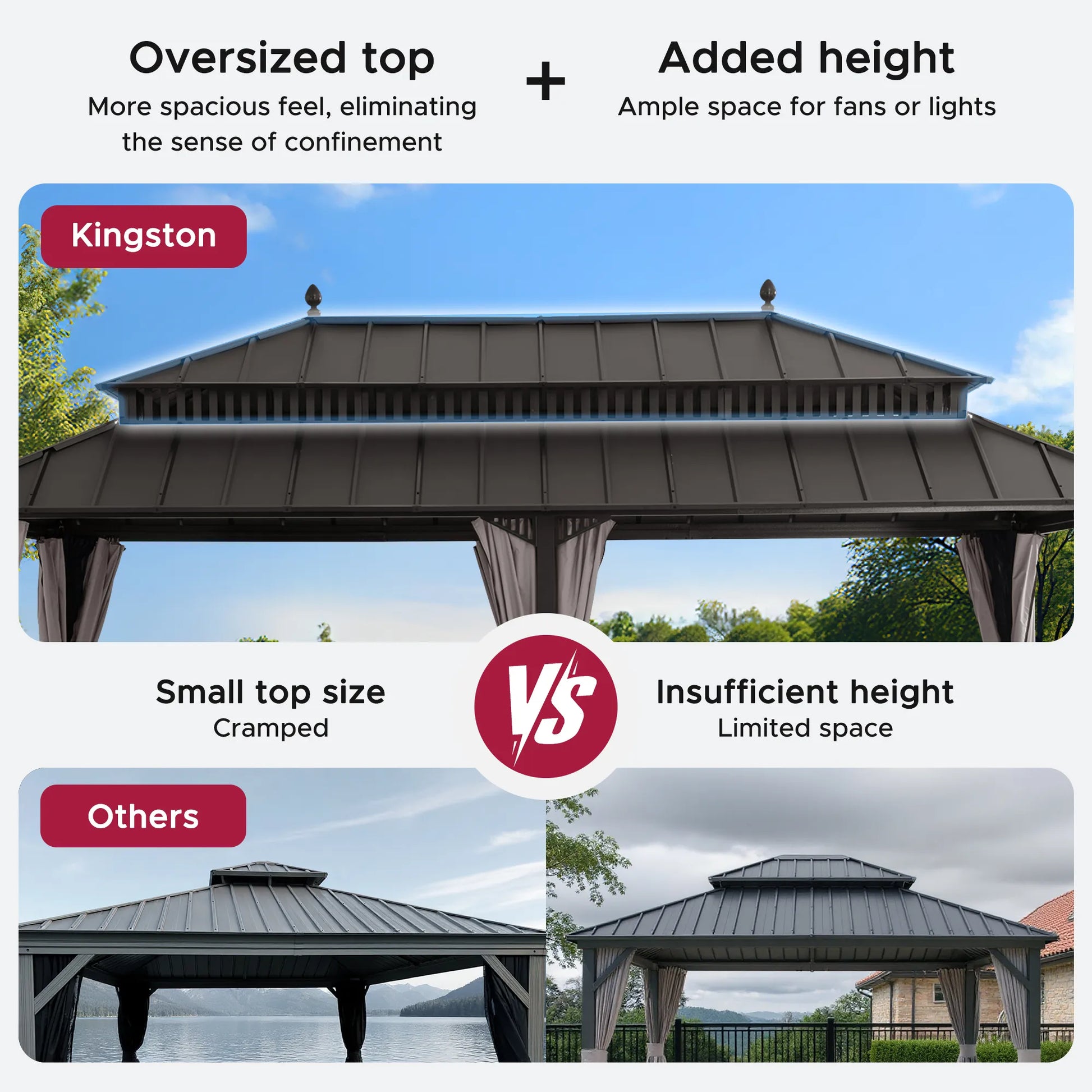 Mazonvintage Kingston 12x20 Gazebo with Netting & Curtain | Steel Roof - Brown Aluminum Posts
