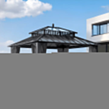 Mazonvintage Kingston 12x10 Gazebo with Netting & Curtain | Steel & PC Roof - Gray Aluminum Posts