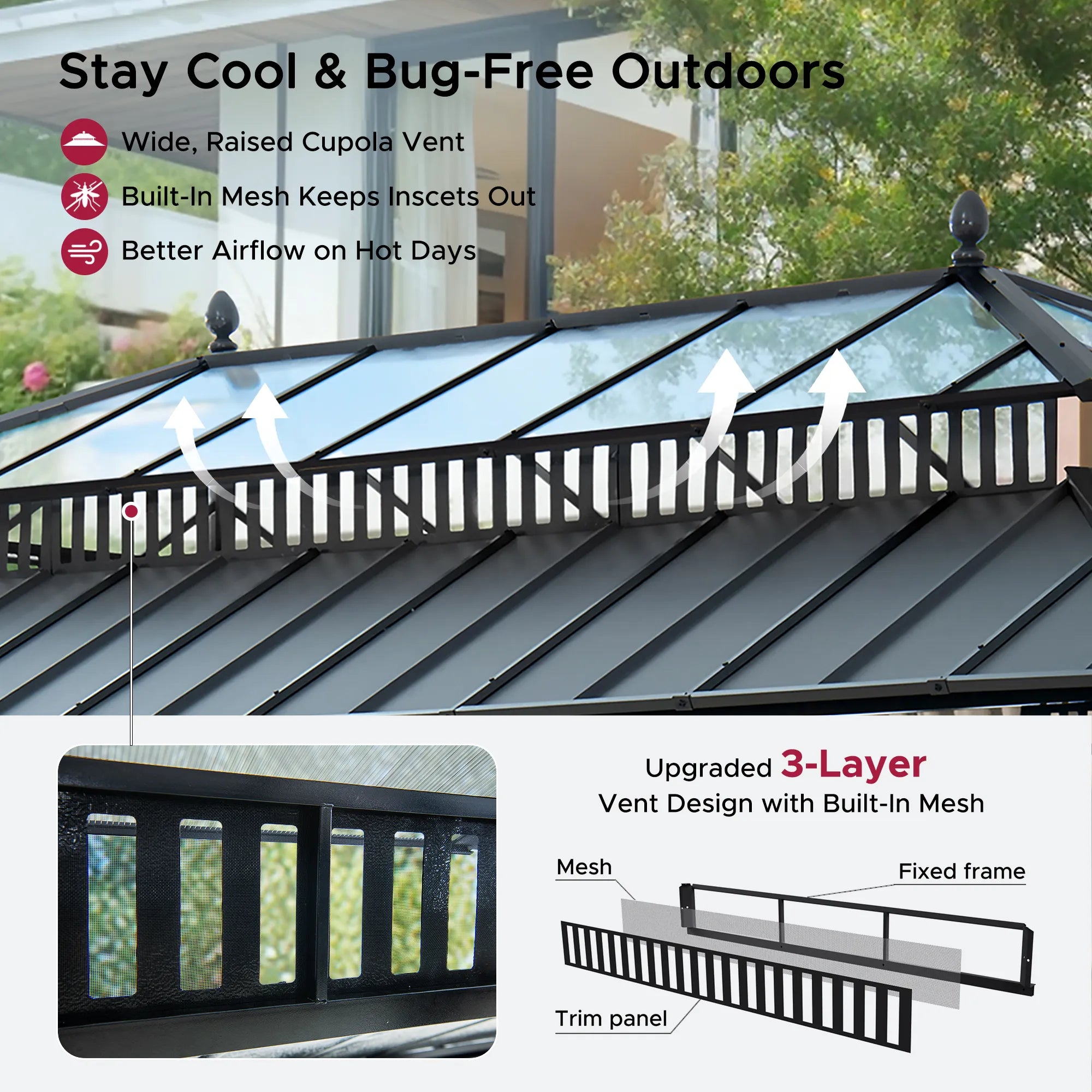 Mazonvintage Kingston 12x20 Gazebo with Netting & Curtain | Steel & PC Roof - Woodgrain Aluminum Posts