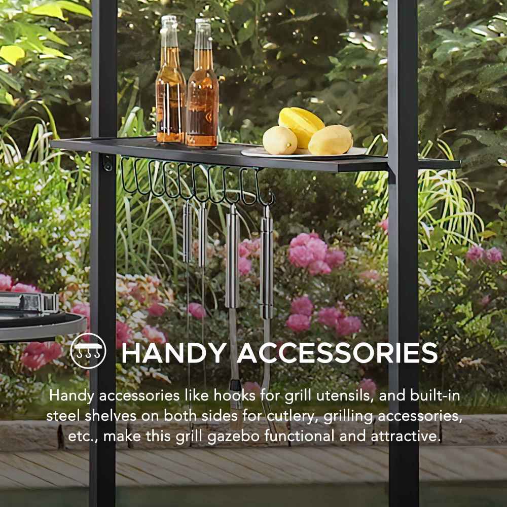 Mazonvintage 5x8 BBQ Grill Gazebo with Bar Shelves and Hooks