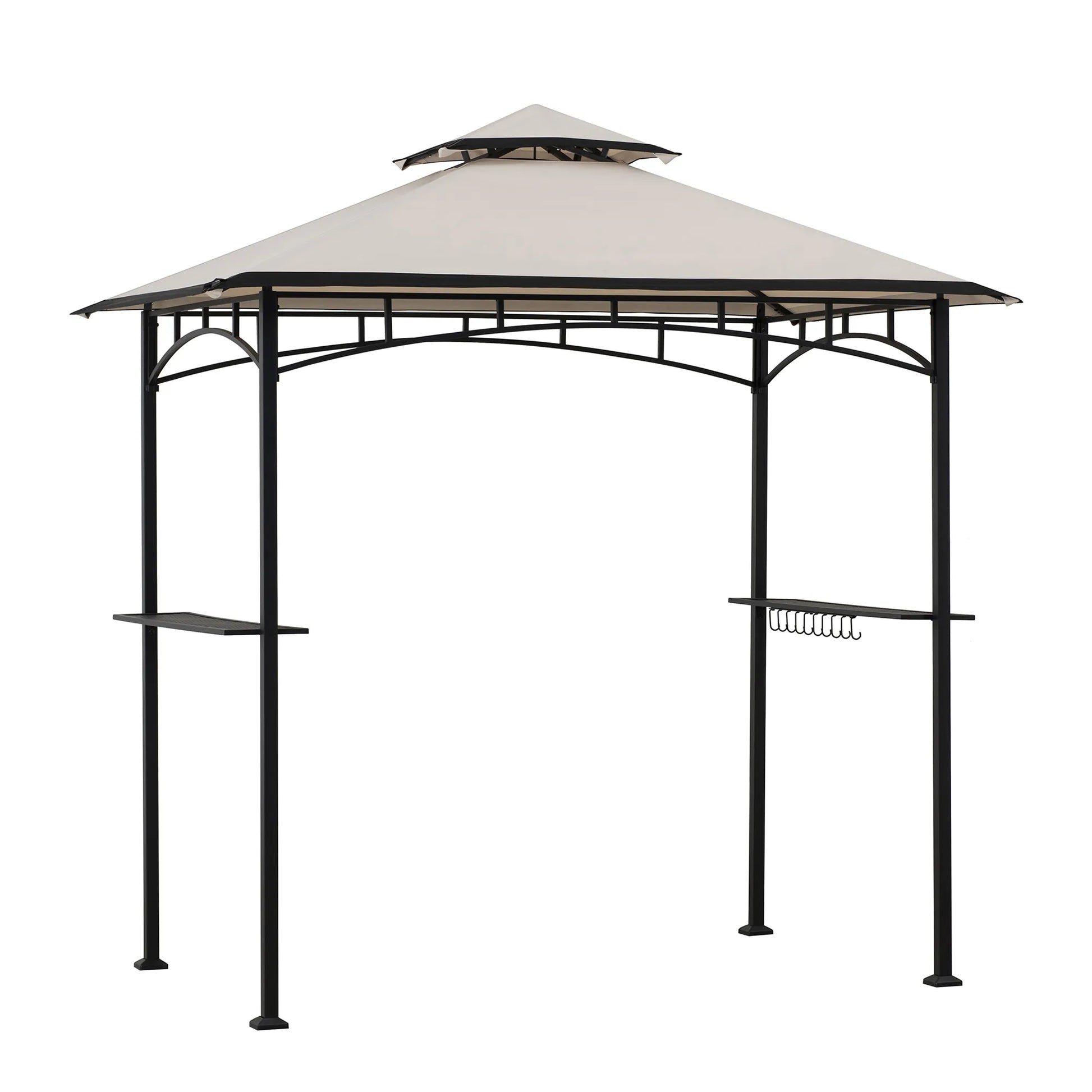 Mazonvintage 5x8 BBQ Grill Gazebo with Bar Shelves and Hooks - Beige & Black
