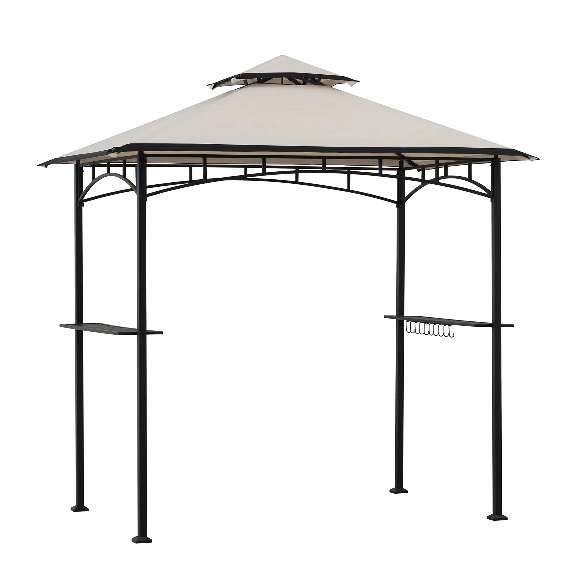 Mazonvintage 5x8 BBQ Grill Gazebo with Bar Shelves and Hooks - Beige & Black