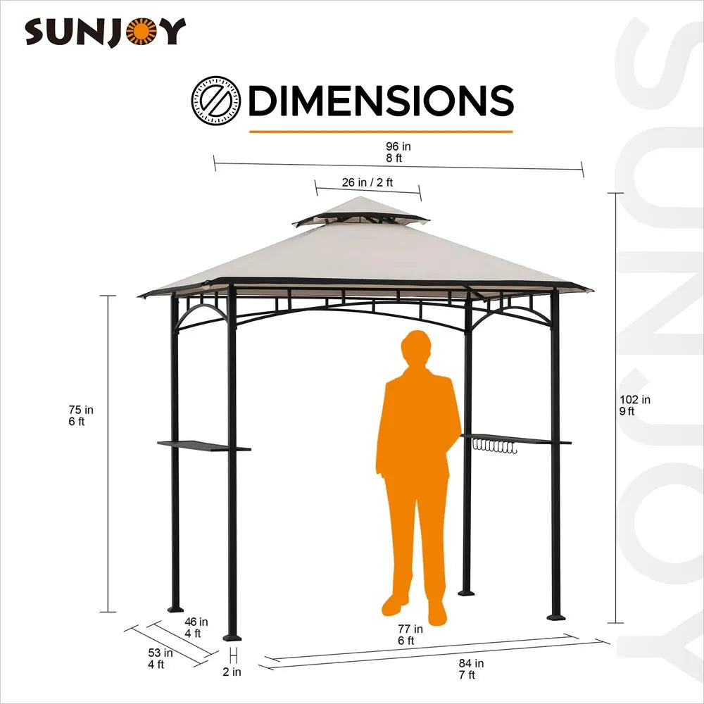 Mazonvintage 5x8 BBQ Grill Gazebo with Bar Shelves and Hooks - Beige & Black