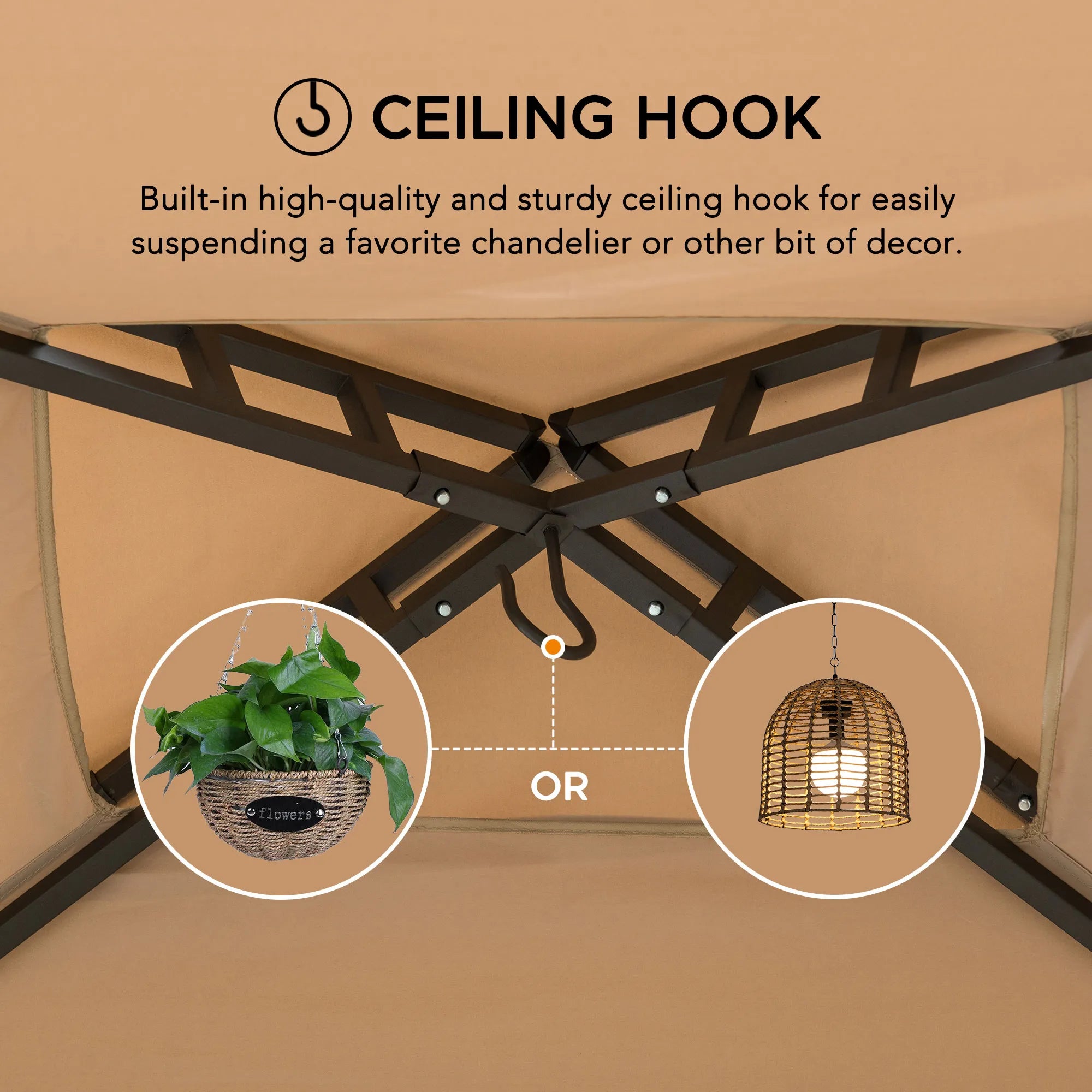 Mazonvintage 5x8 BBQ Grill Gazebo with Bar Shelves and Hooks - Tan & Brown