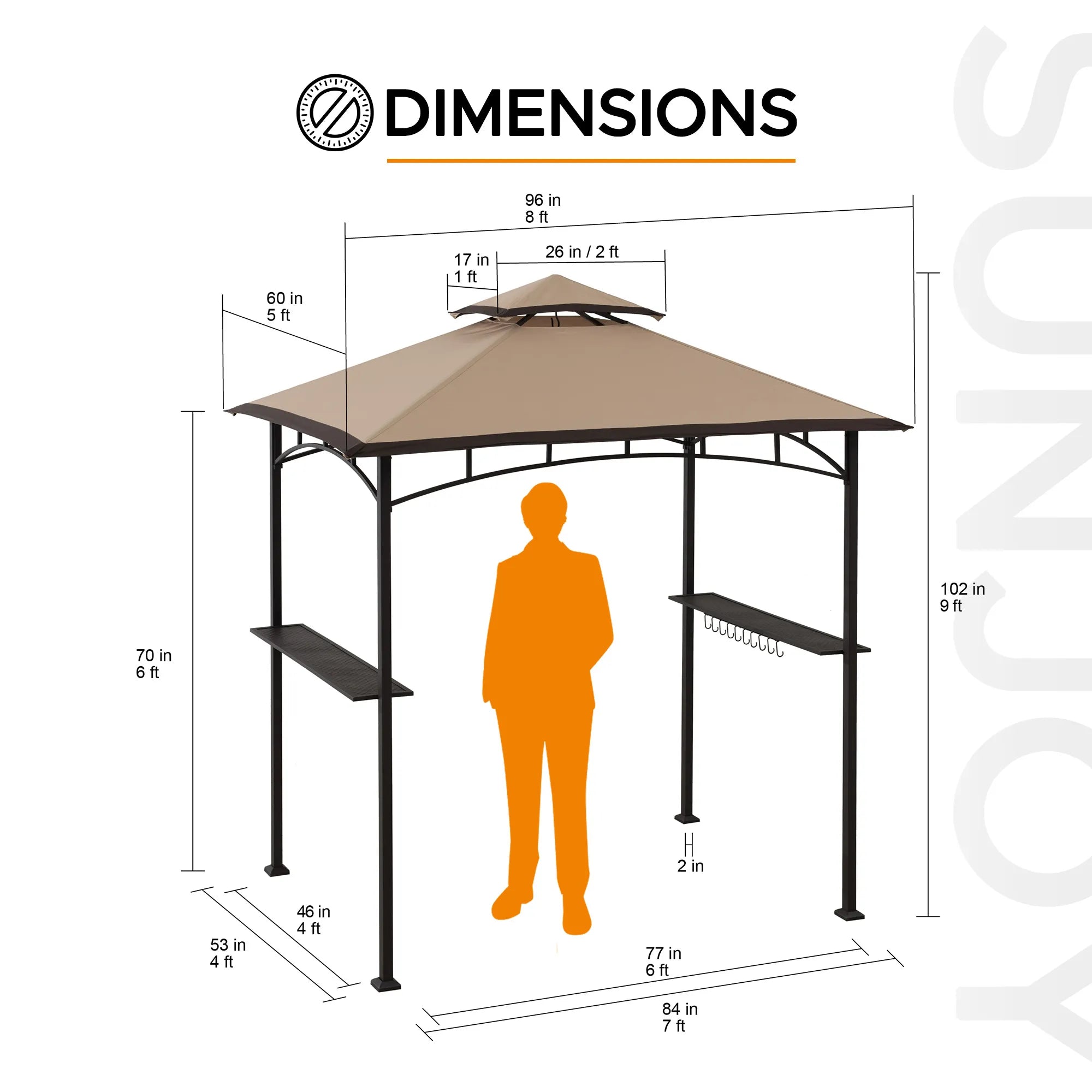 Mazonvintage 5x8 BBQ Grill Gazebo with Bar Shelves and Hooks - Tan & Brown