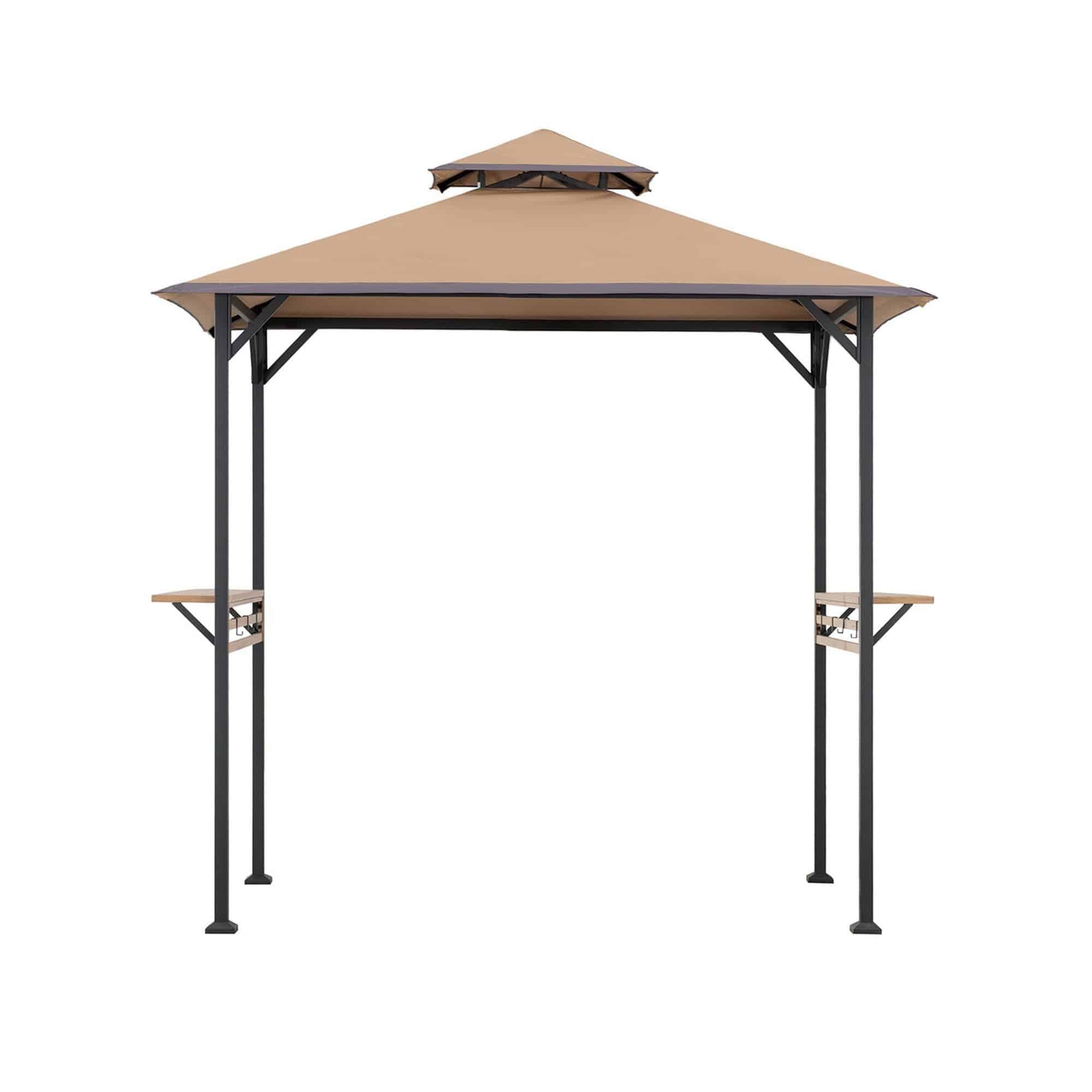 Mazonvintage Outdoor Patio 5x8 Khaki 2-Tier Steel Backyard Soft Top Grill Gazebo with Bar Shelves and Hooks