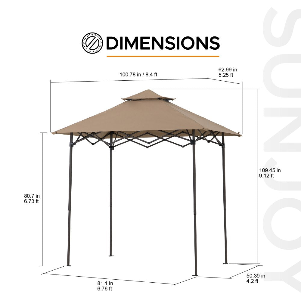 Mazonvintage 5x8 Pop up Grill Gazebo with Magnetic LED Light and Carrying Bag - Brown
