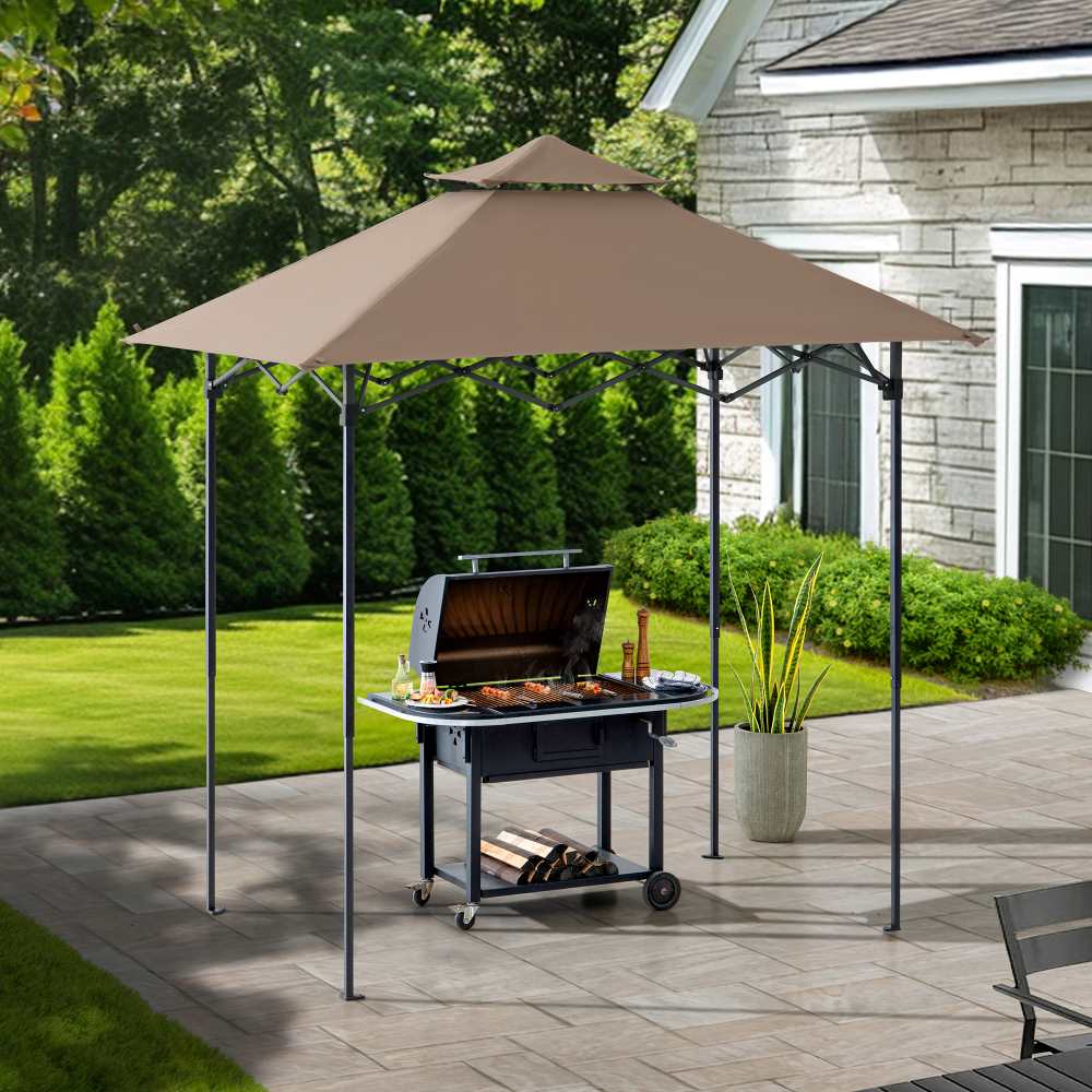 Mazonvintage 5x8 Pop up Grill Gazebo with Magnetic LED Light and Carrying Bag - Brown