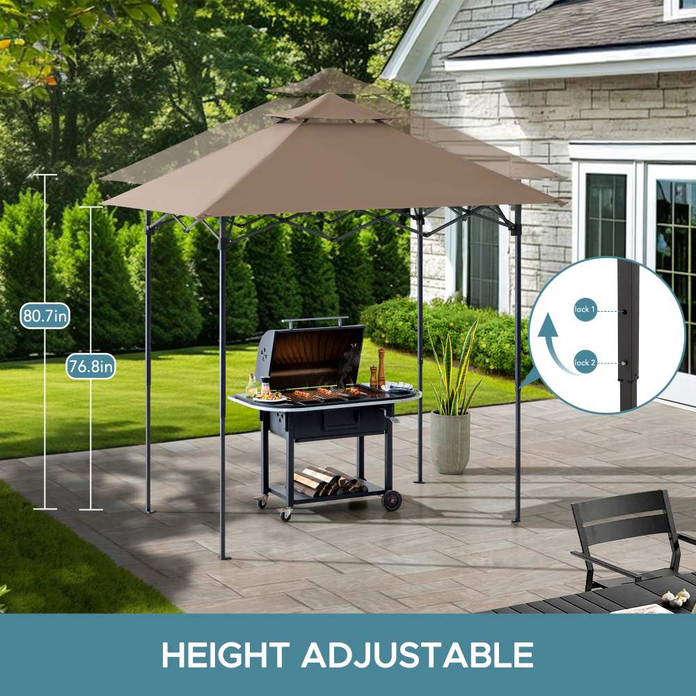 Mazonvintage 5x8 Pop up Grill Gazebo with Magnetic LED Light and Carrying Bag - Brown