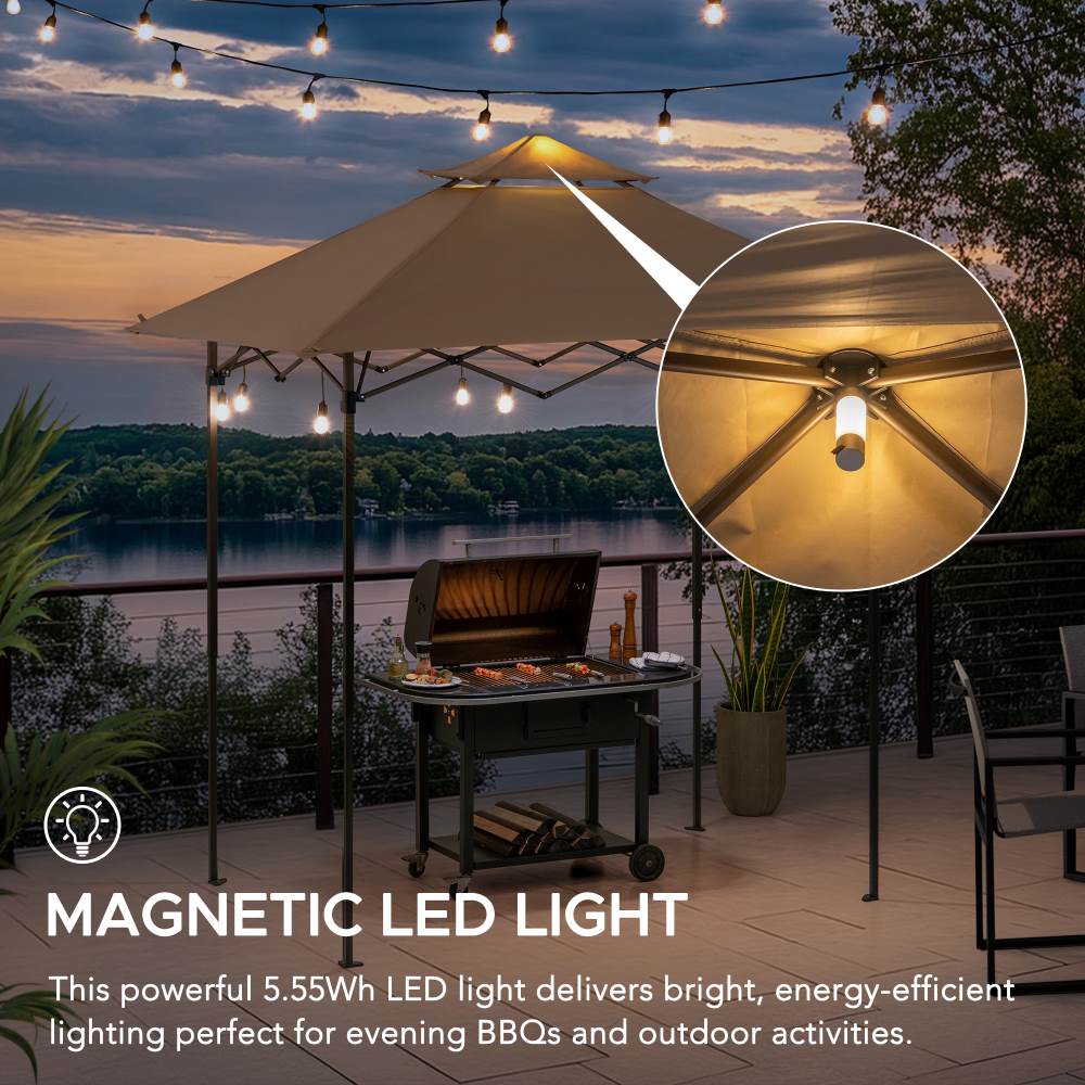 Mazonvintage 5x8 Pop up Grill Gazebo with Magnetic LED Light and Carrying Bag - Brown