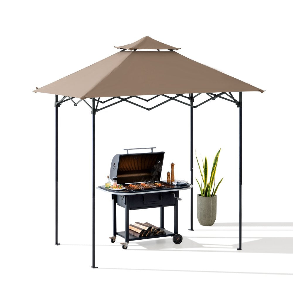 Mazonvintage 5x8 Pop up Grill Gazebo with Magnetic LED Light and Carrying Bag - Brown