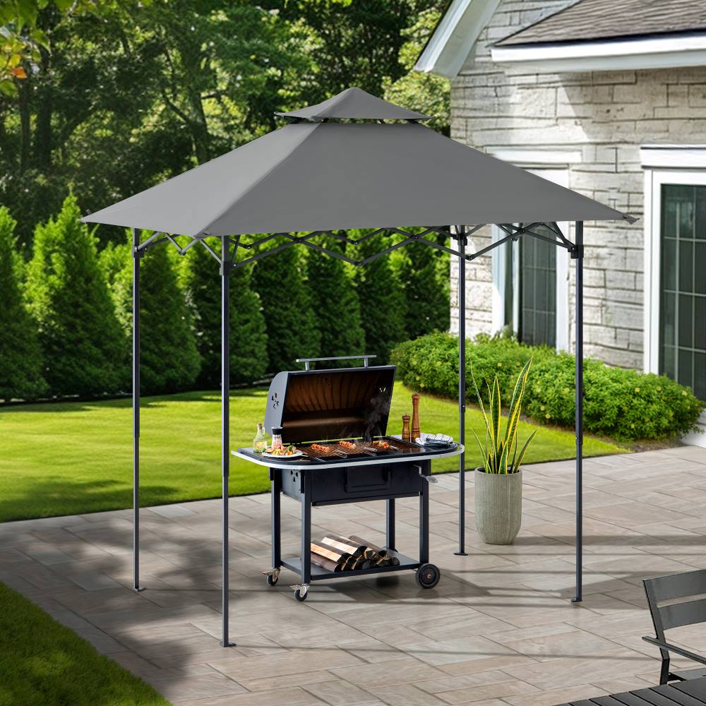 Mazonvintage 5x8 Pop up Grill Gazebo with Magnetic LED Light and Carrying Bag - Gray