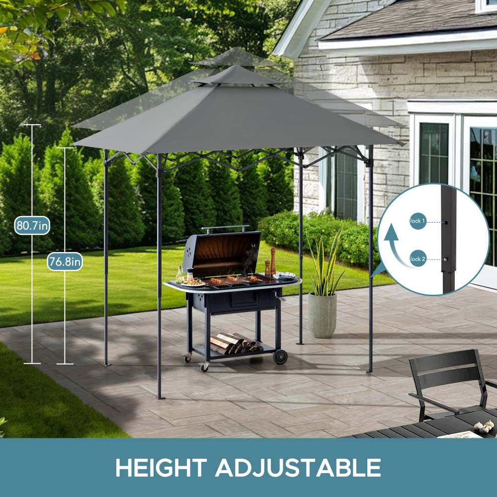 Mazonvintage 5x8 Pop up Grill Gazebo with Magnetic LED Light and Carrying Bag - Gray