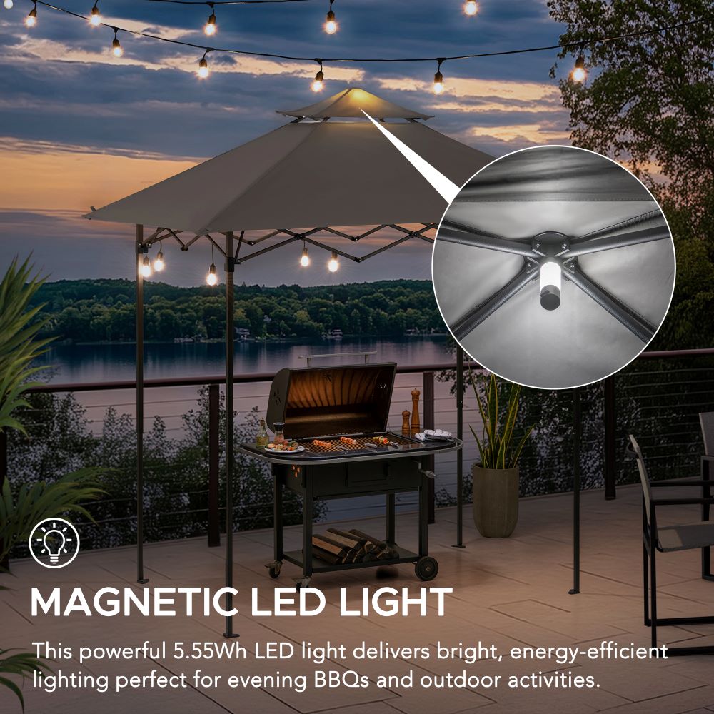 Mazonvintage 5x8 Pop up Grill Gazebo with Magnetic LED Light and Carrying Bag - Gray