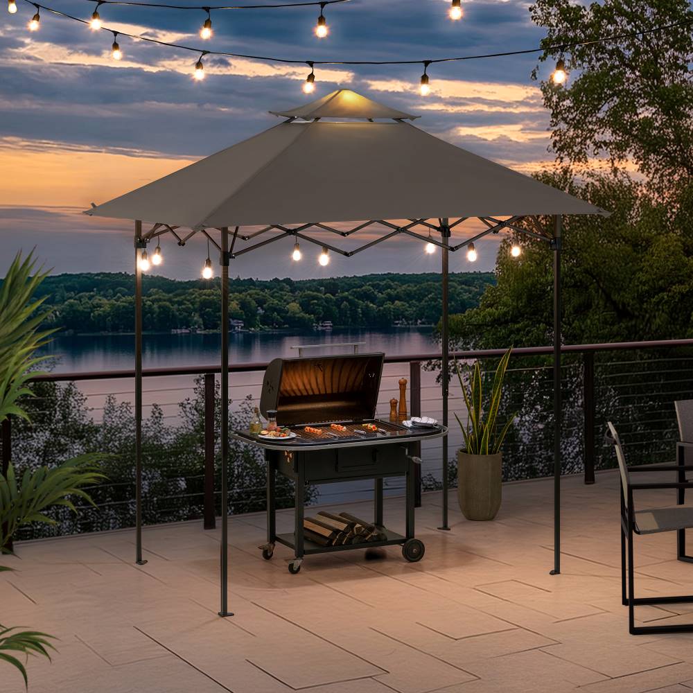 Mazonvintage 5x8 Pop up Grill Gazebo with Magnetic LED Light and Carrying Bag - Gray