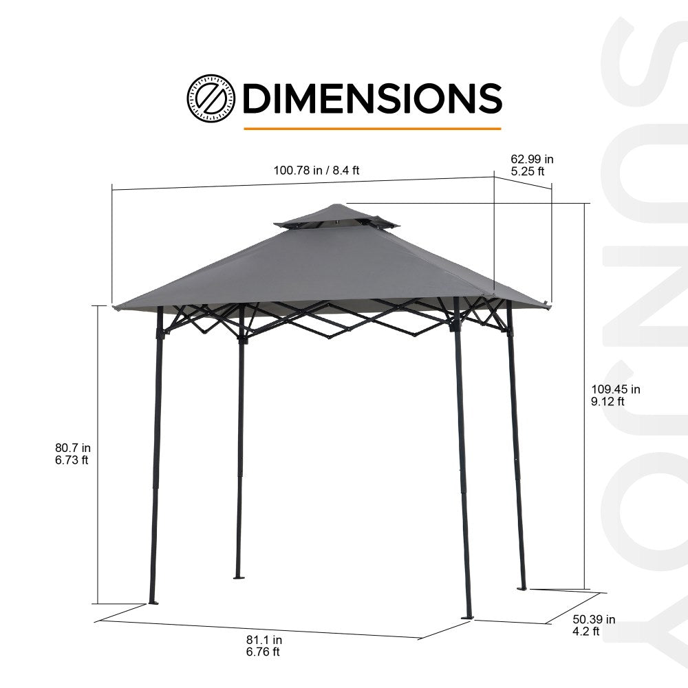 Mazonvintage 5x8 Pop up Grill Gazebo with Magnetic LED Light and Carrying Bag - Gray