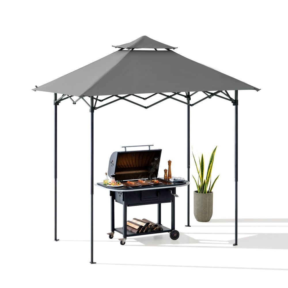 Mazonvintage 5x8 Pop up Grill Gazebo with Magnetic LED Light and Carrying Bag - Gray