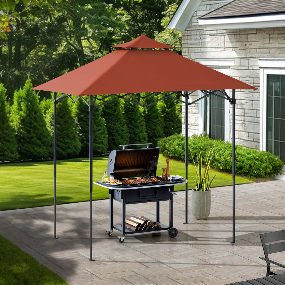 Mazonvintage 5x8 Pop up Grill Gazebo with Magnetic LED Light and Carrying Bag - Red