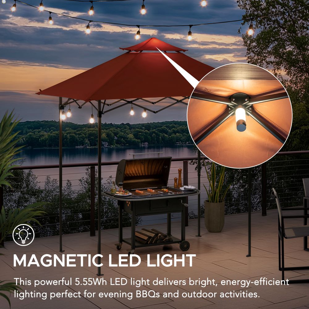 Mazonvintage 5x8 Pop up Grill Gazebo with Magnetic LED Light and Carrying Bag - Red