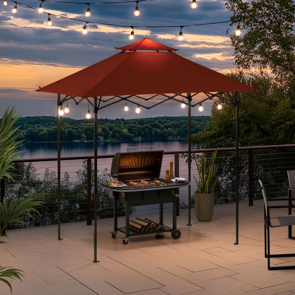Mazonvintage 5x8 Pop up Grill Gazebo with Magnetic LED Light and Carrying Bag - Red