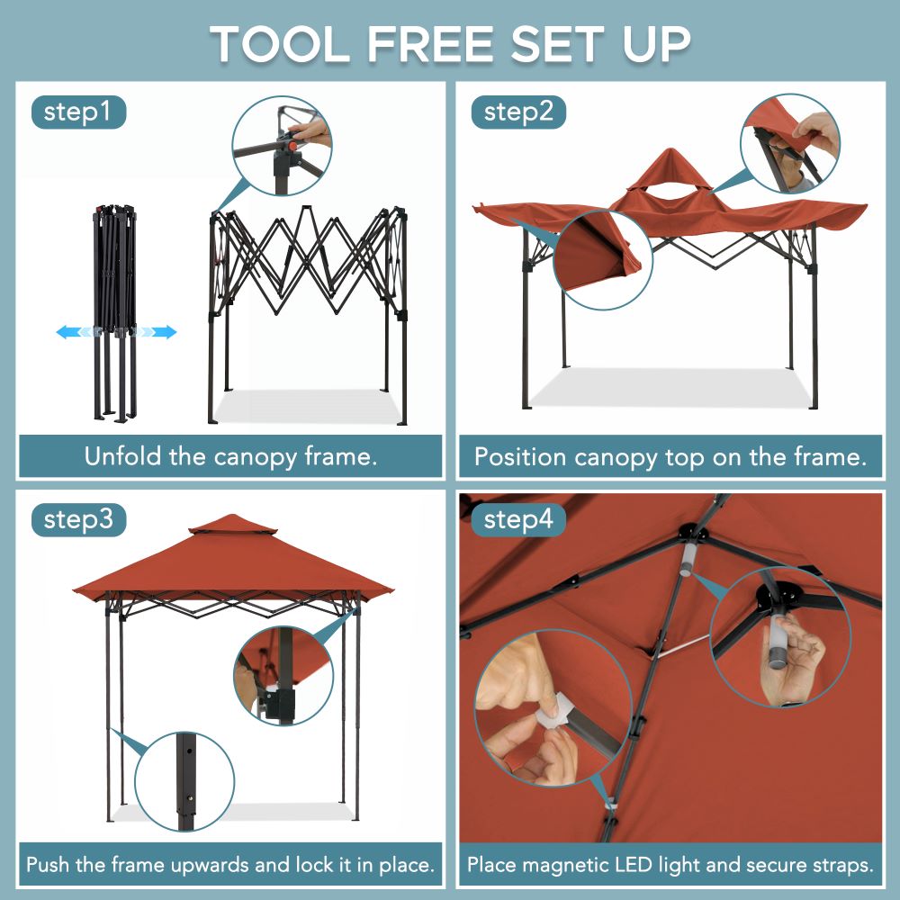 Mazonvintage 5x8 Pop up Grill Gazebo with Magnetic LED Light and Carrying Bag - Red
