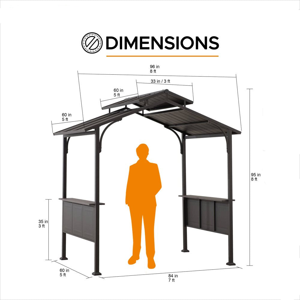 Mazonvintage 5x8 Backyard Hardtop Grill Gazebo with Ceiling Hook and Bar Shelves