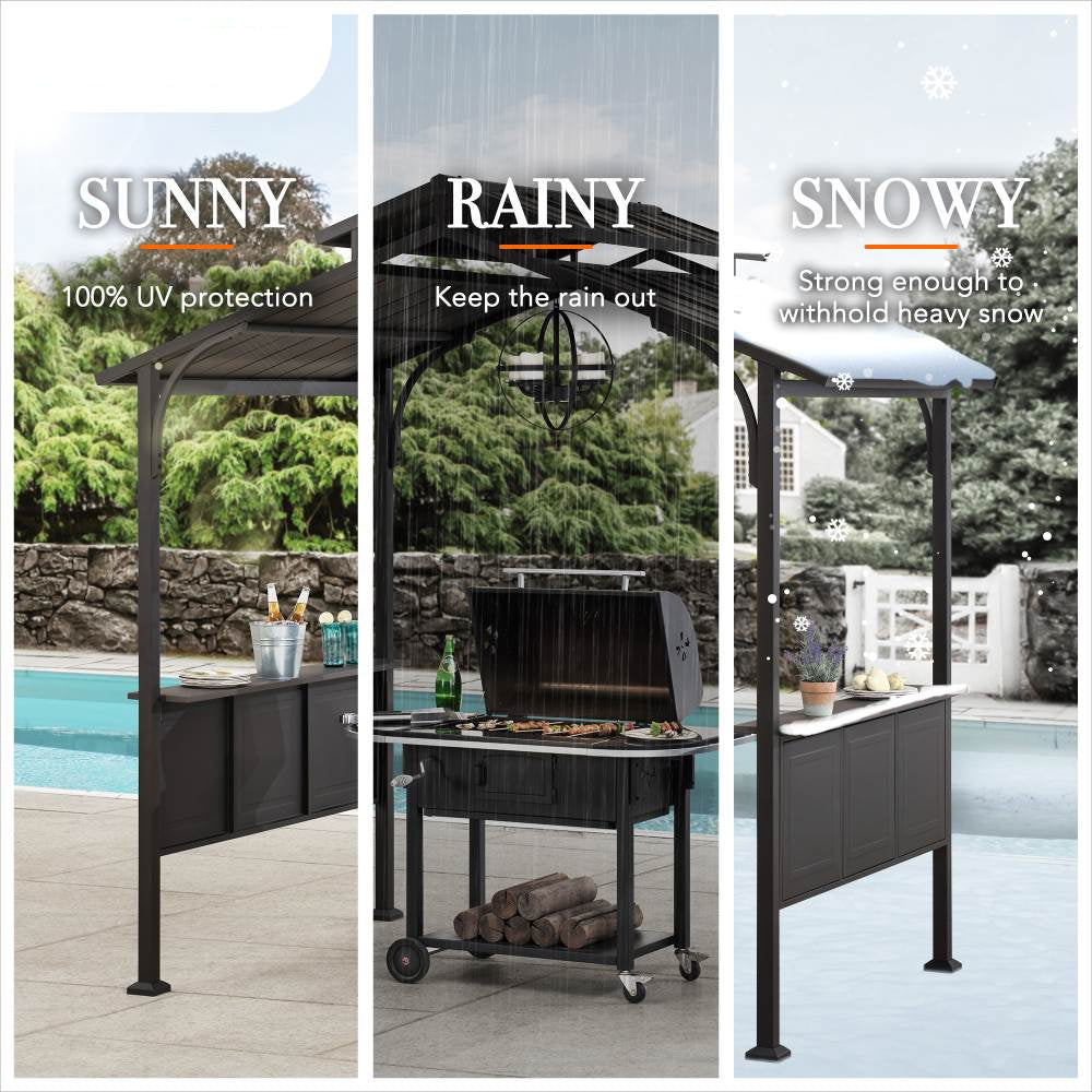 Mazonvintage 5x8 Backyard Hardtop Grill Gazebo with Ceiling Hook and Bar Shelves