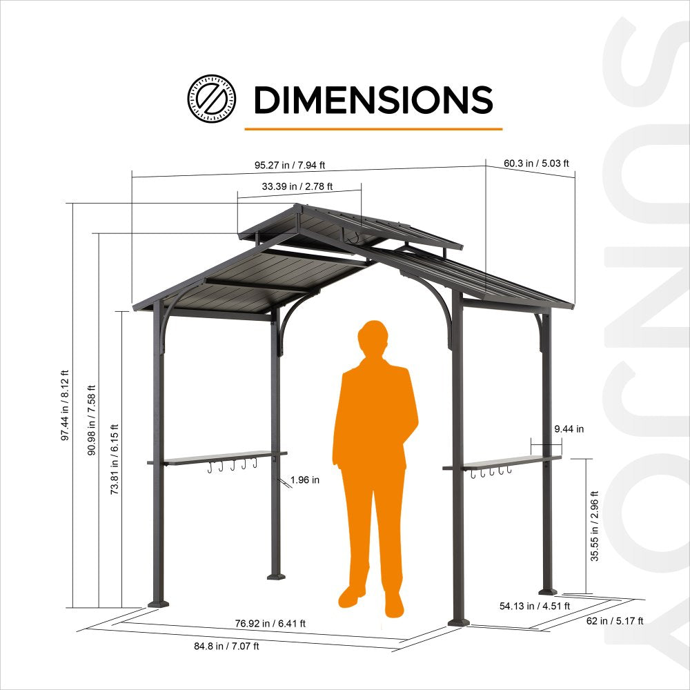 Mazonvintage 5x8 Grilling Gazebo with Hooks and Bar Shelves for BBQ