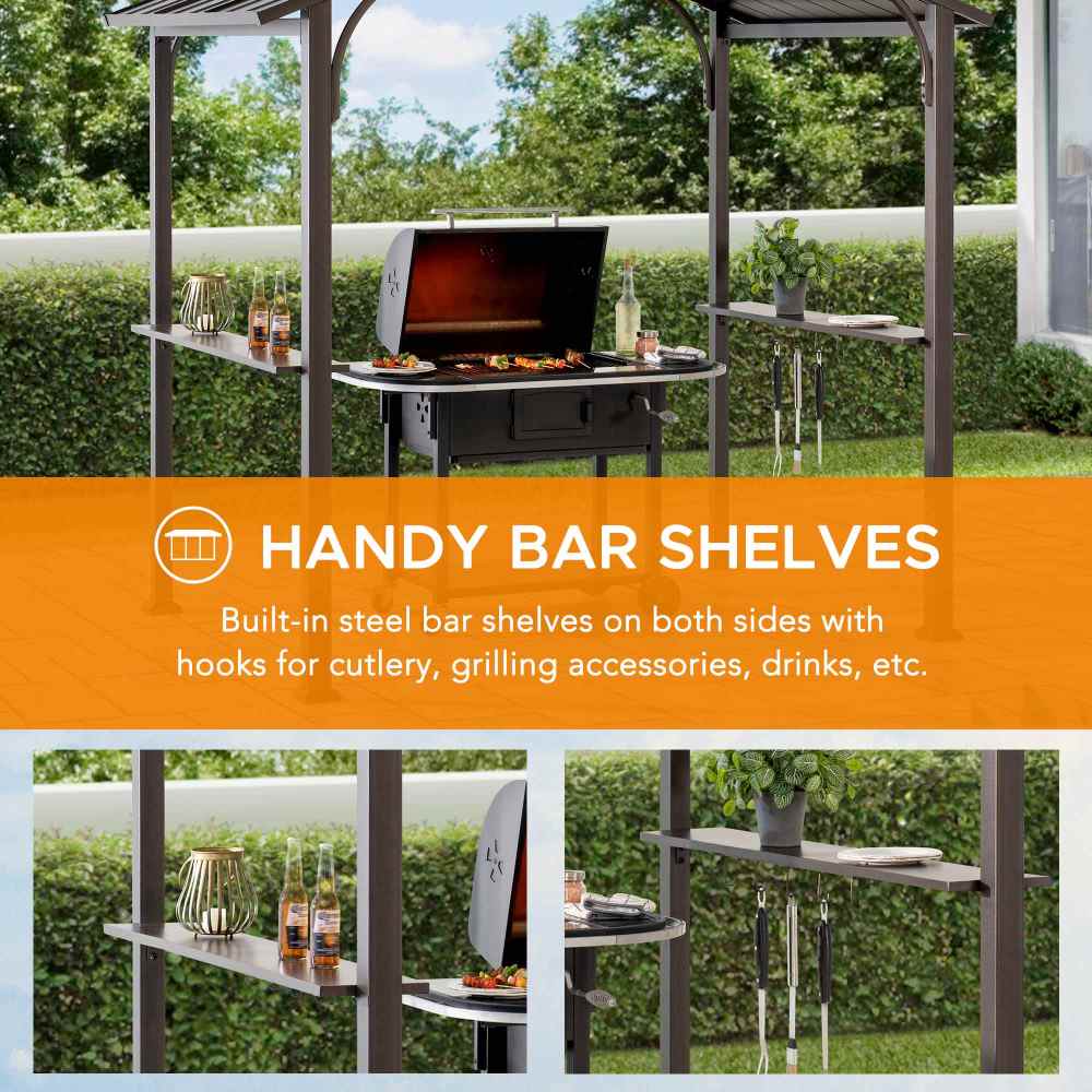 Mazonvintage 5x8 Grilling Gazebo with Hooks and Bar Shelves for BBQ
