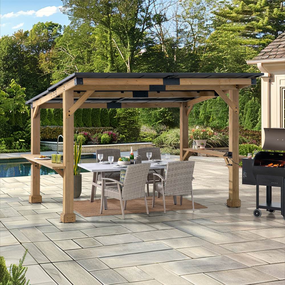 Mazonvintage 10x12 Cedar Gazebo Pergola with Bar Shelves and Power Port