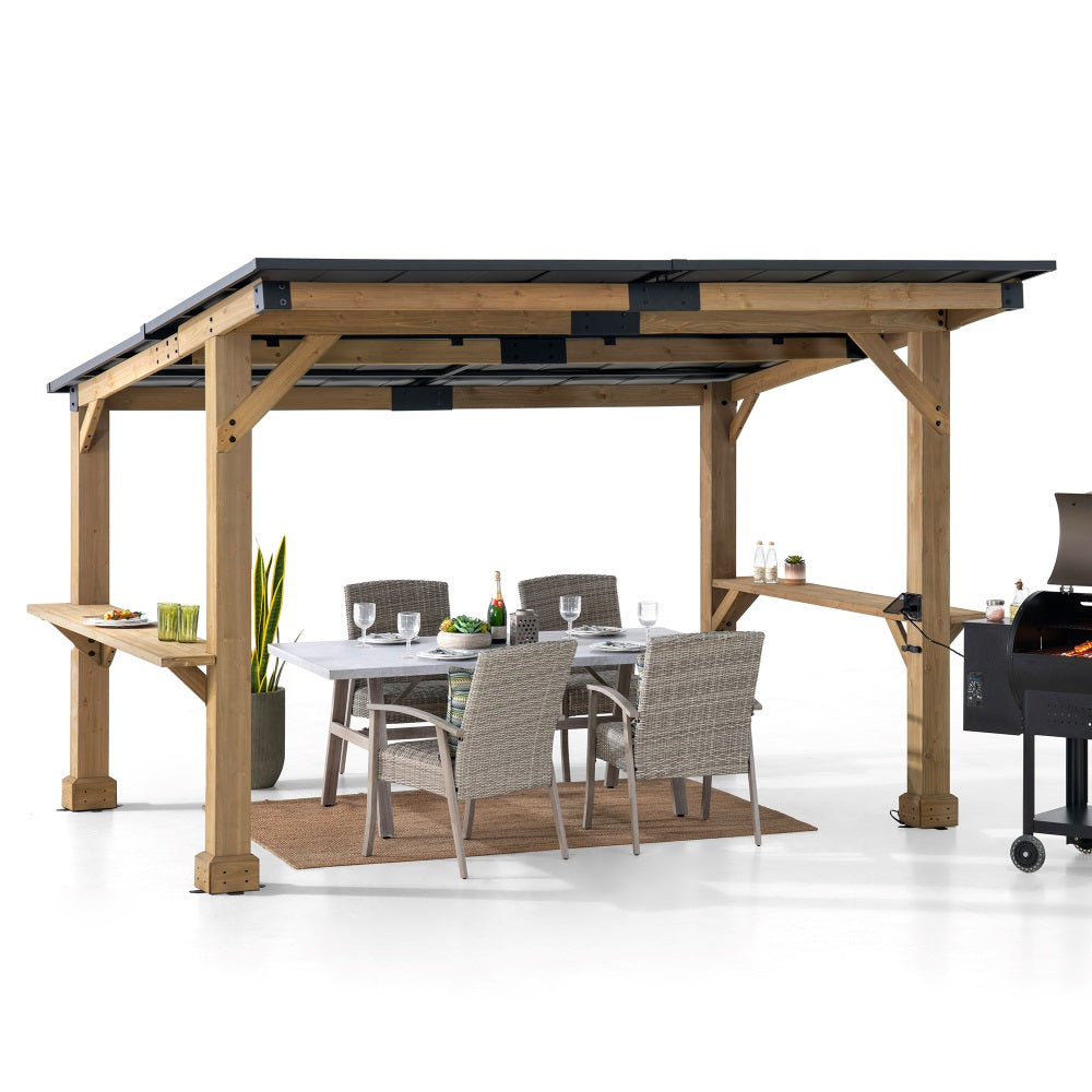 Mazonvintage 10x12 Cedar Gazebo Pergola with Bar Shelves and Power Port