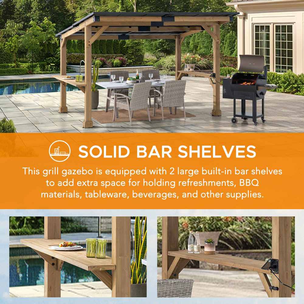 Mazonvintage 10x12 Cedar Gazebo Pergola with Bar Shelves and Power Port