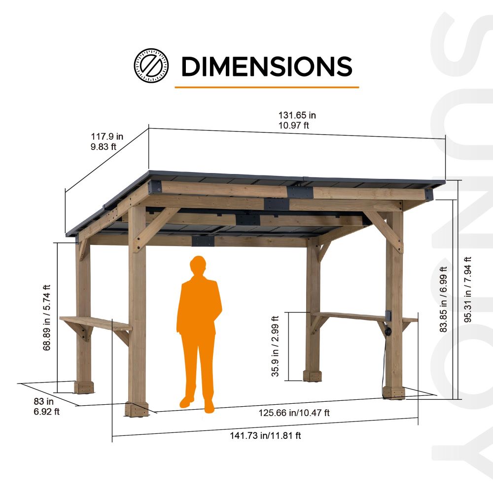 Mazonvintage 10x12 Cedar Gazebo Pergola with Bar Shelves and Power Port