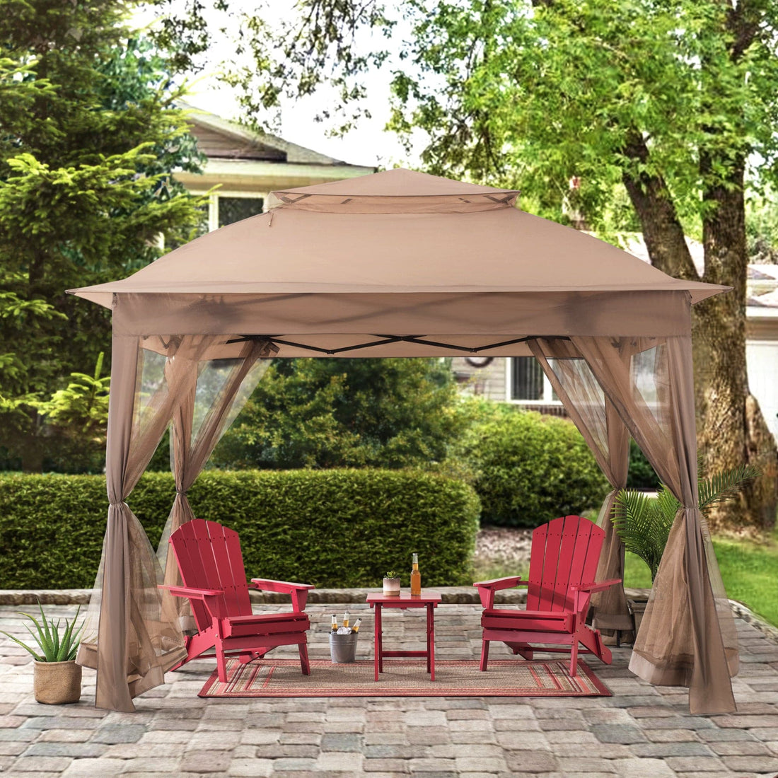 Mazonvintage 11x11 Pop Up Gazebo Tent with Netting and Carry Bag - Khaki