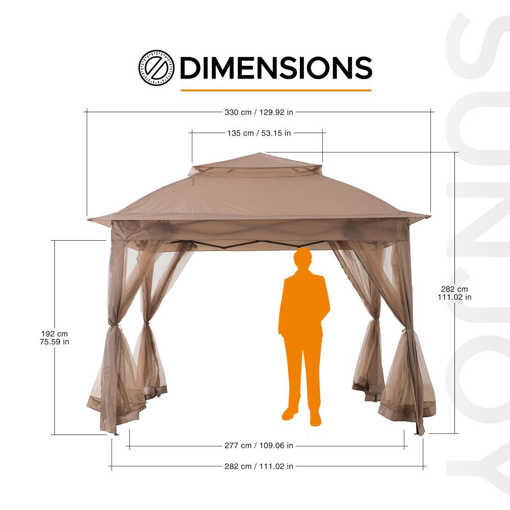 Mazonvintage 11x11 Pop Up Gazebo Tent with Netting and Carry Bag - Khaki