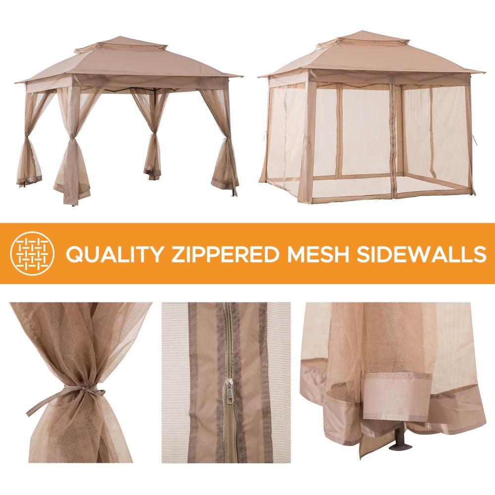 Mazonvintage 11x11 Pop Up Gazebo Tent with Netting and Carry Bag - Khaki