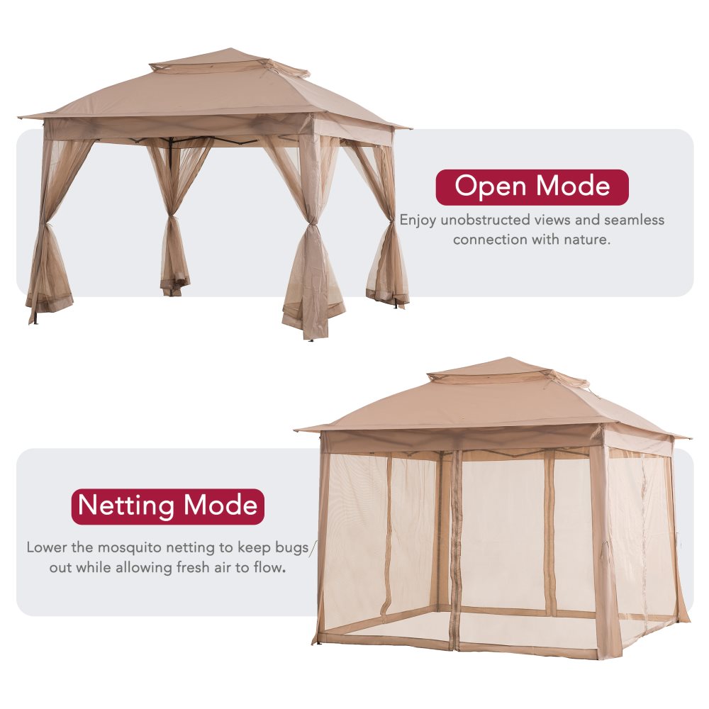 Mazonvintage 11x11 Pop Up Gazebo Tent with Netting and Carry Bag - Khaki