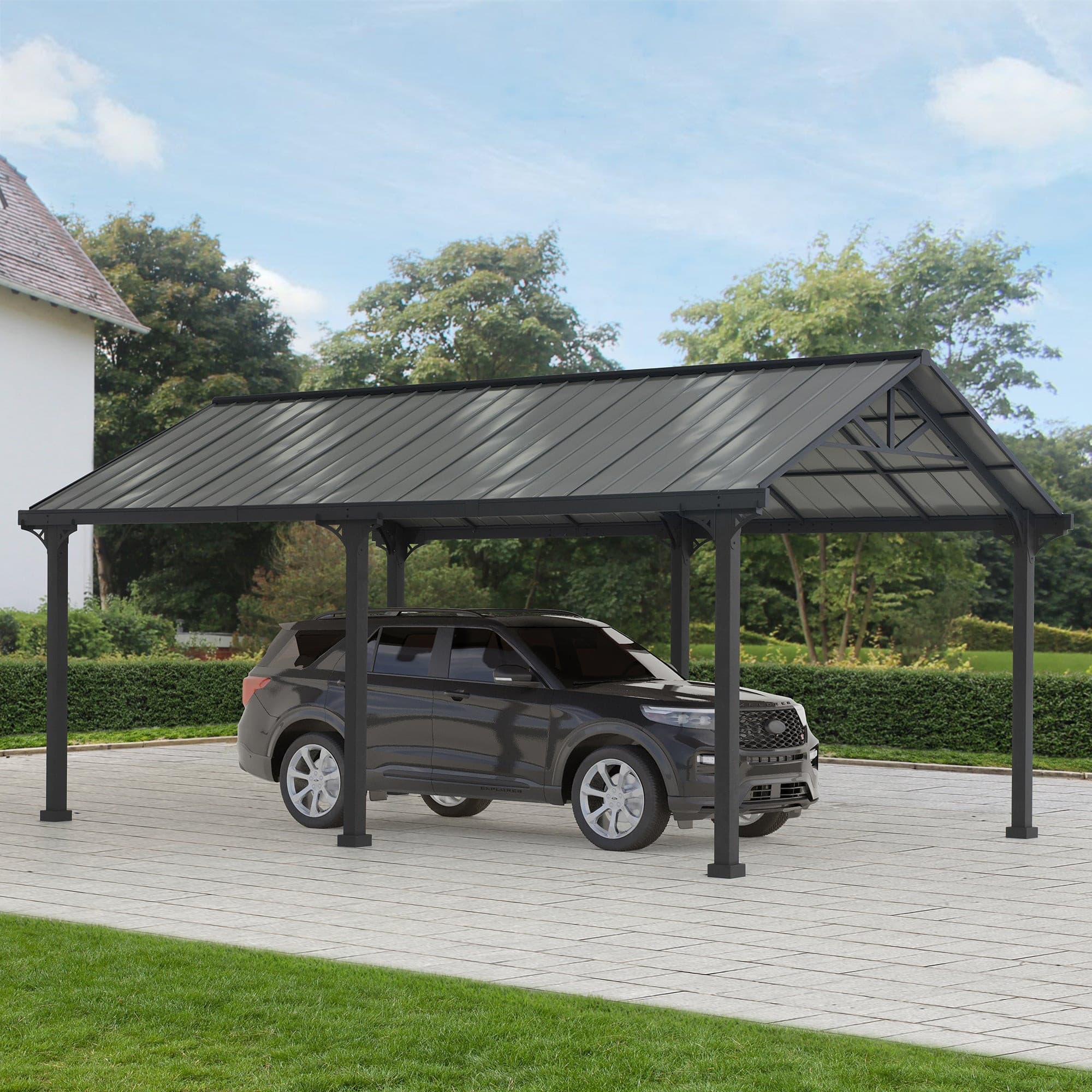Mazonvintage 12x20 Metal Carport Gable Roof Gazebo with 2 Ceiling Hooks