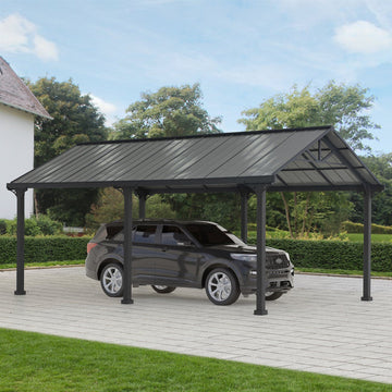 Mazonvintage 12x20 Metal Carport Gable Roof Gazebo with 2 Ceiling Hooks