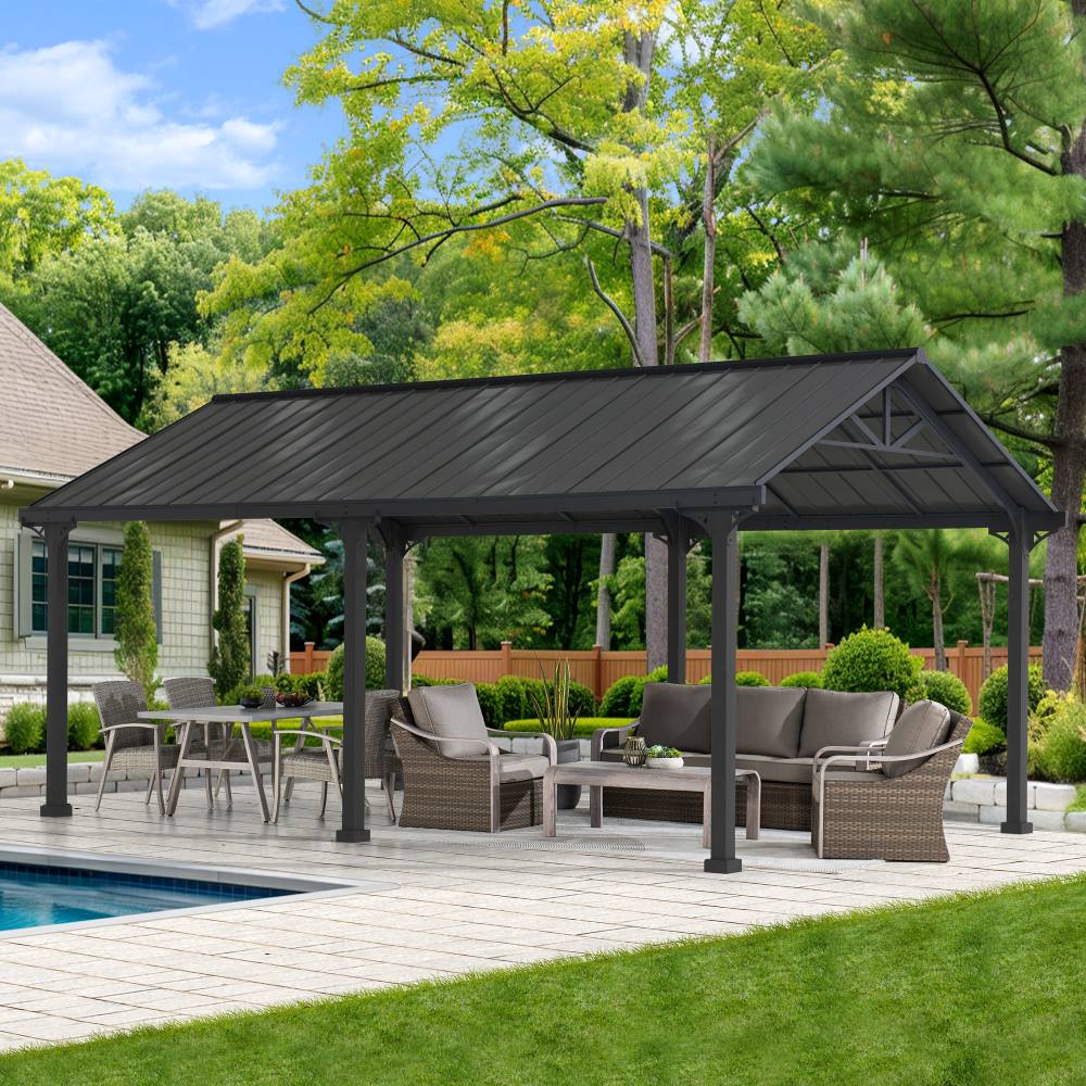 Mazonvintage 12x20 Metal Carport Gable Roof Gazebo with 2 Ceiling Hooks