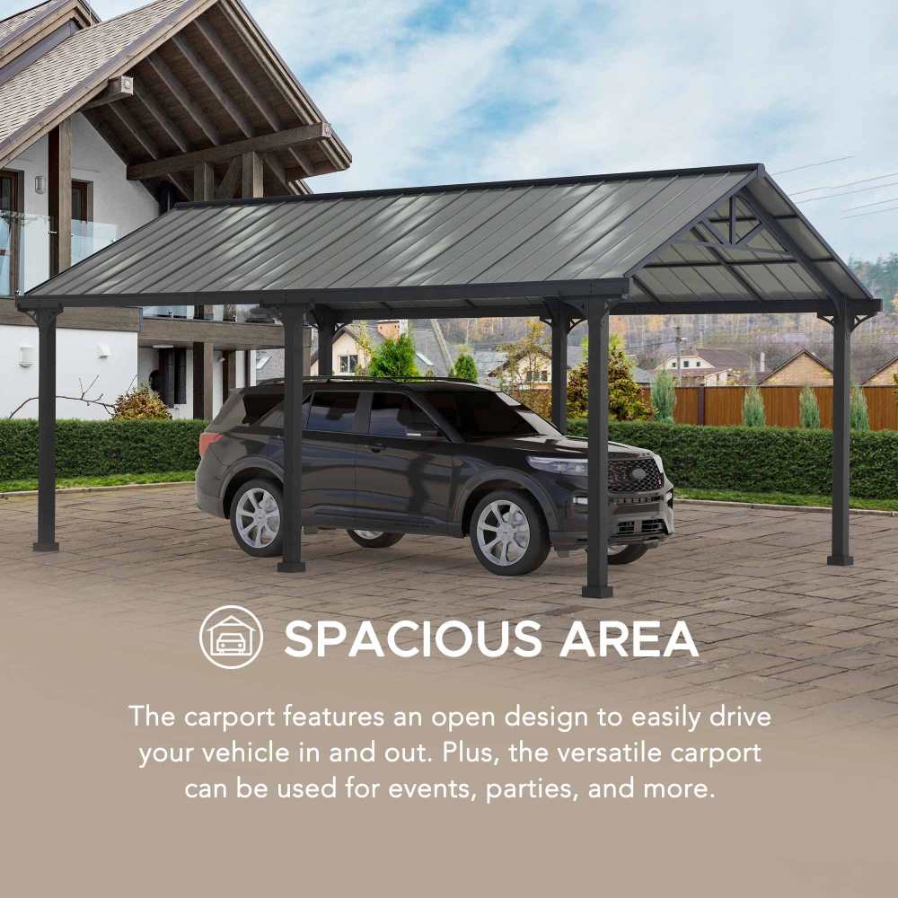 Mazonvintage 12x20 Metal Carport Gable Roof Gazebo with 2 Ceiling Hooks