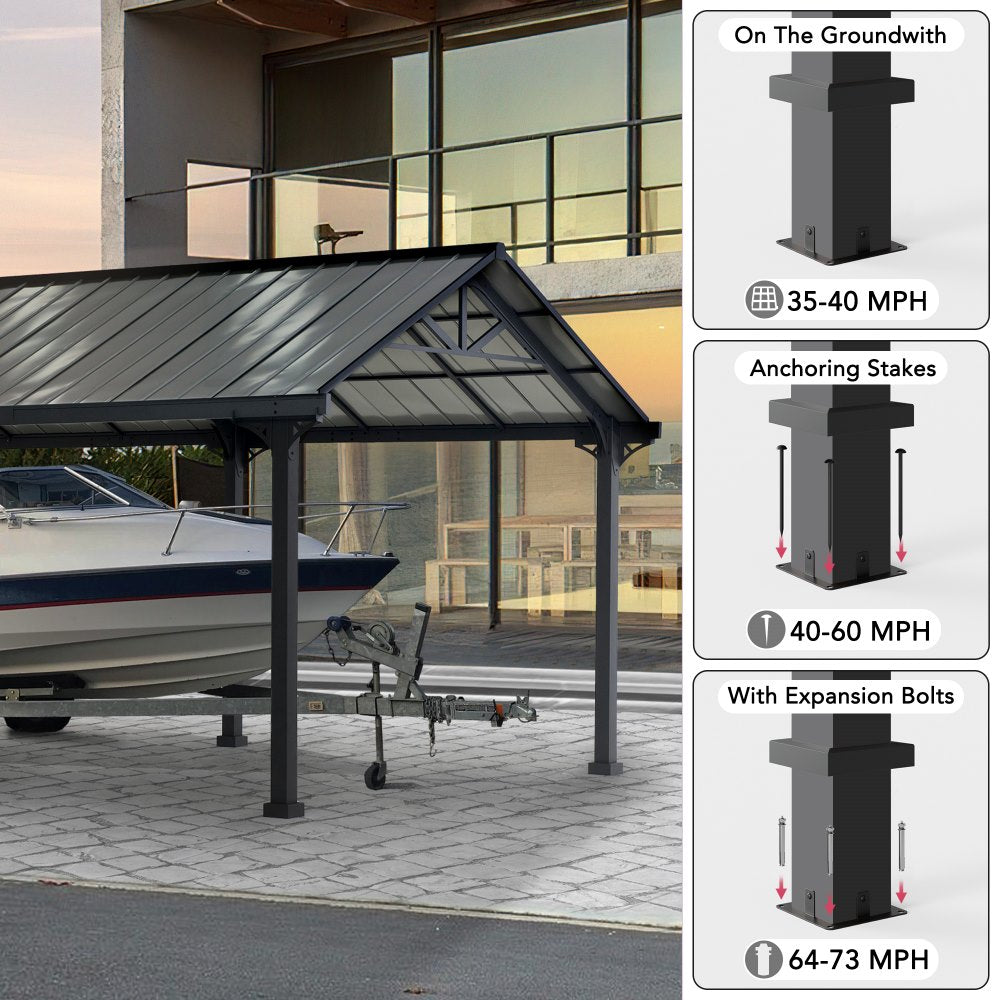 Mazonvintage 12x20 Metal Carport Gable Roof Gazebo with 2 Ceiling Hooks