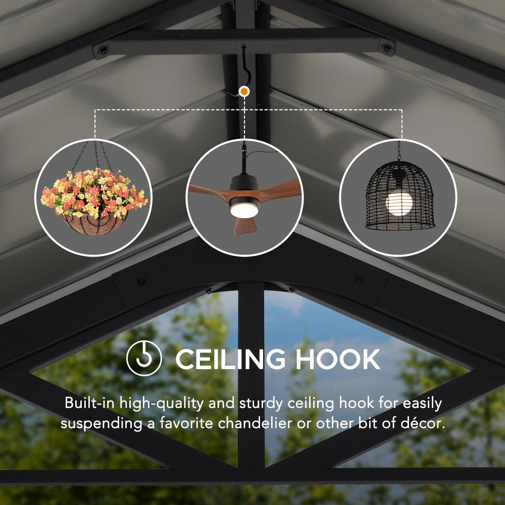 Mazonvintage 12x20 Metal Carport Gable Roof Gazebo with 2 Ceiling Hooks