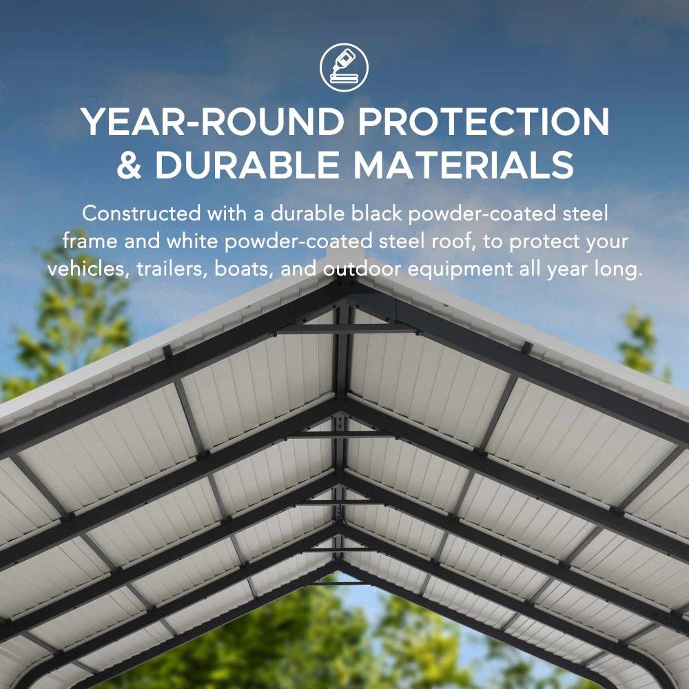 Mazonvintage 12x20 Heavy Duty Metal Carport Gazebo with Ceiling Hook