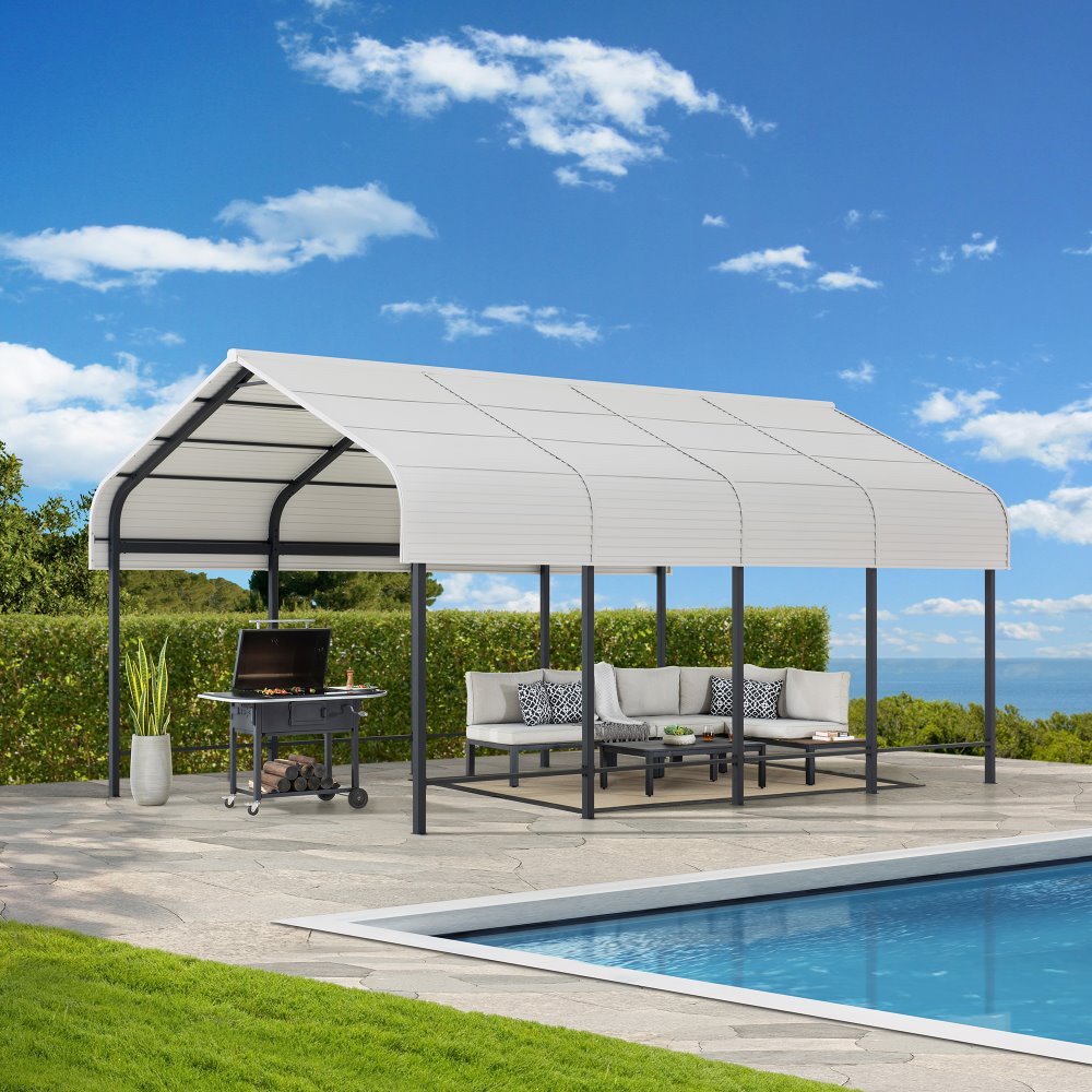 Mazonvintage 12x20 Heavy Duty Metal Carport Gazebo with Ceiling Hook