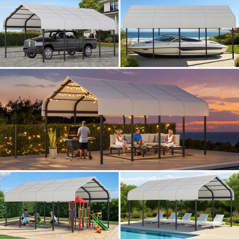 Mazonvintage 12x20 Heavy Duty Metal Carport Gazebo with Ceiling Hook