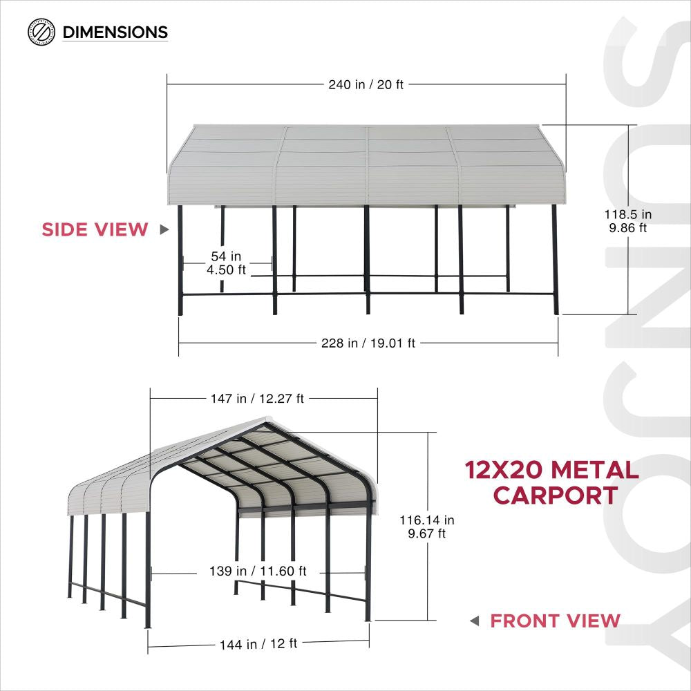 Mazonvintage 12x20 Heavy Duty Metal Carport Gazebo with Ceiling Hook