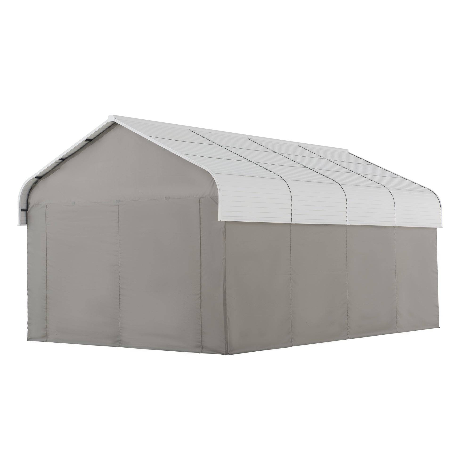 Mazonvintage 12x20 Enclosed Carport Kit Metal Roof Gazebo with Fabric Cover