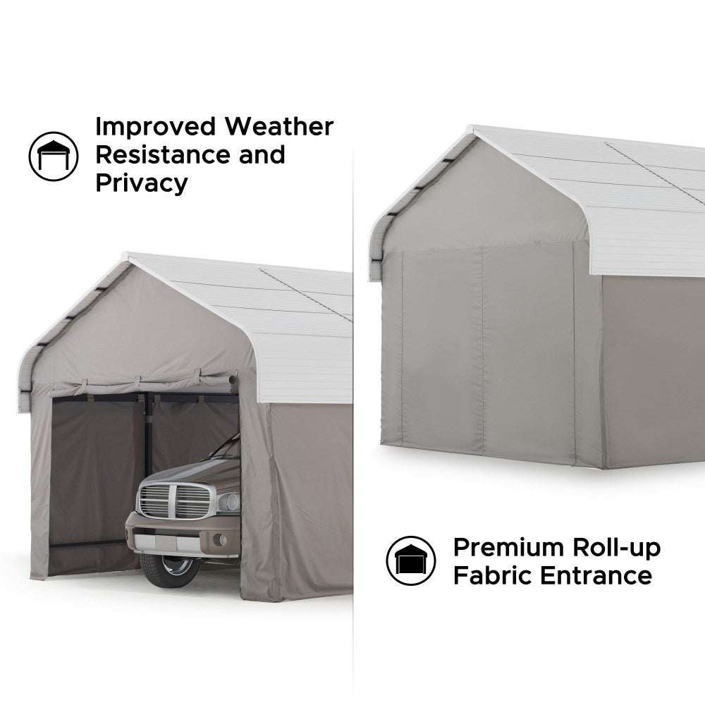 Mazonvintage 12x20 Enclosed Carport Kit Metal Roof Gazebo with Fabric Cover