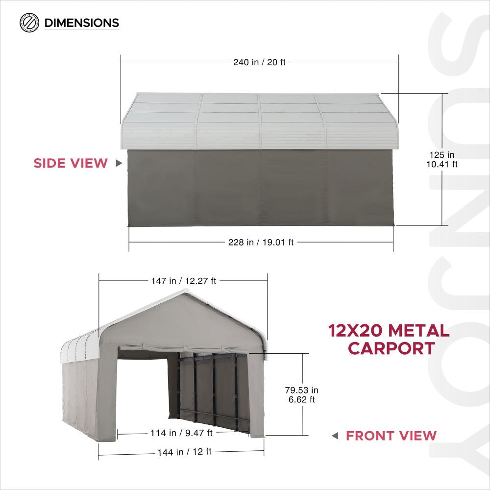 Mazonvintage 12x20 Enclosed Carport Kit Metal Roof Gazebo with Fabric Cover